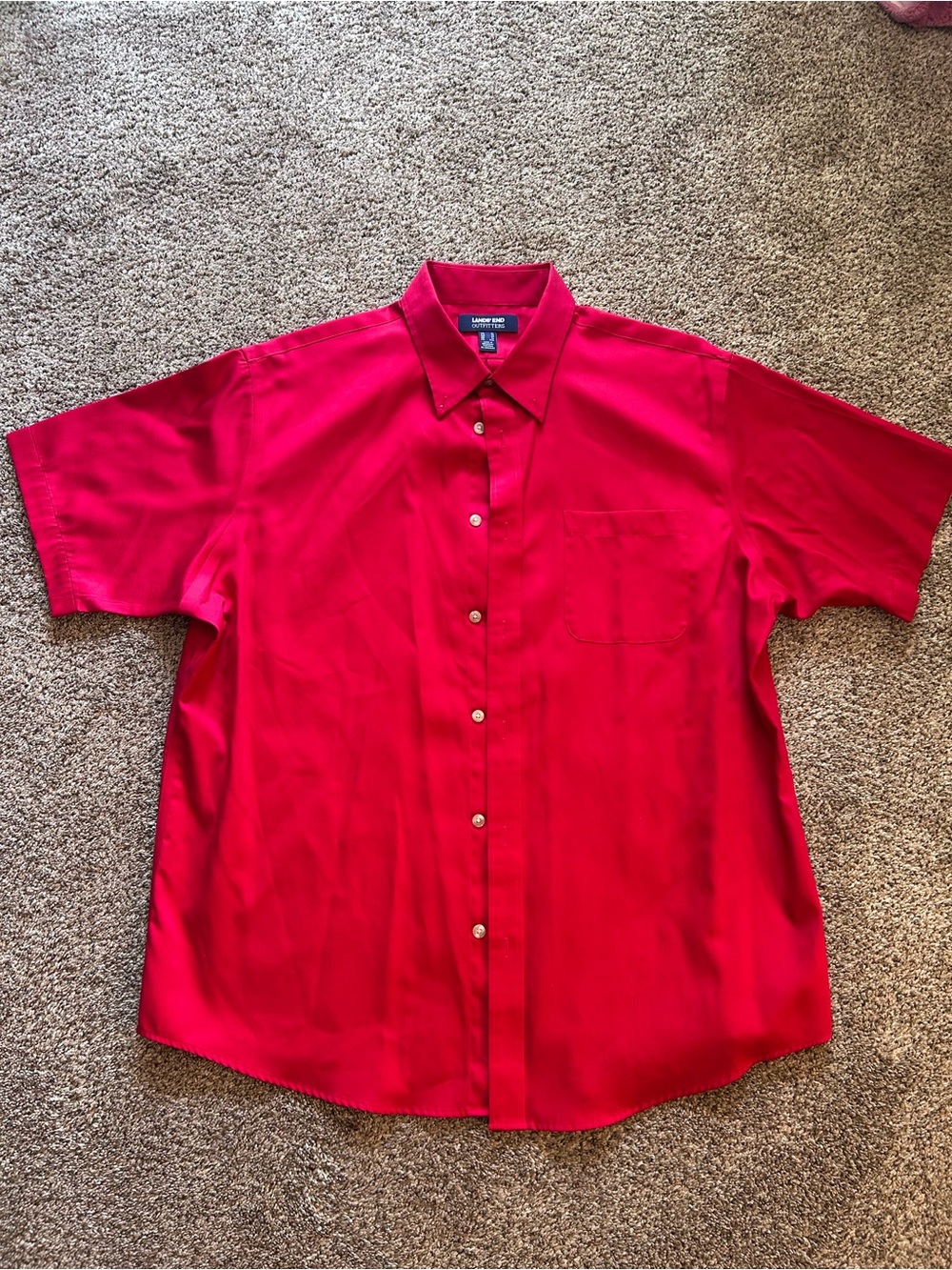 Lands' End Men's Bright Red Short-Sleeve Button-Down Shirt